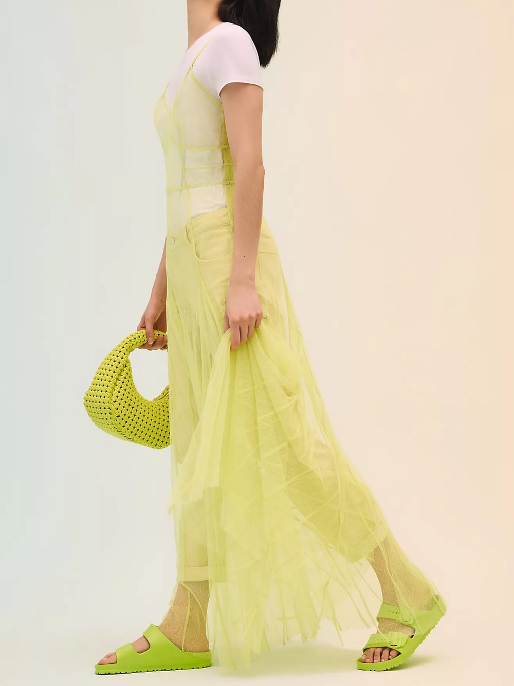 Anthropologie Sheer Lime Layered Maxi Dress - Lime